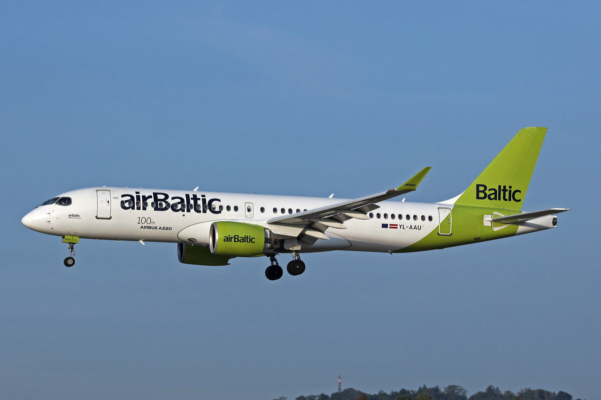 Air Baltic, YL-AAU, Airbus A220-371, msn: 55064, 23.August 2024, ZRH Zürich, Switzerland.