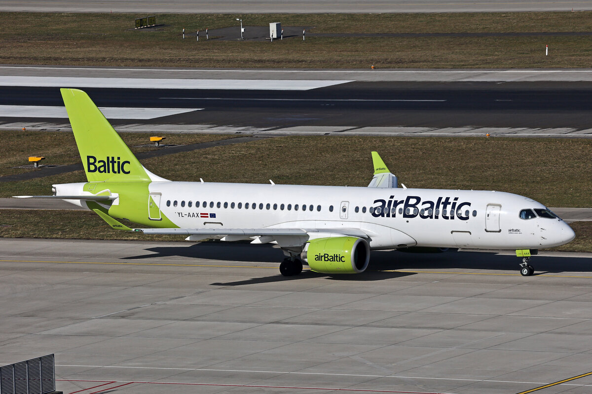 Air Baltic, YL-AAX, Airbus A220-371, msn: 55094, 21.Februar 2025, ZRH Zürich, Switzerland.