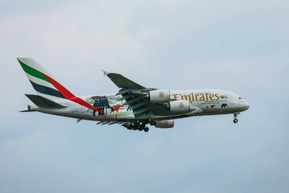 Emirates - Airbus A380-800 - A6-EER - mit Wildlive Lackierung - Anflug Hamburg Airport - 06.08.2019...