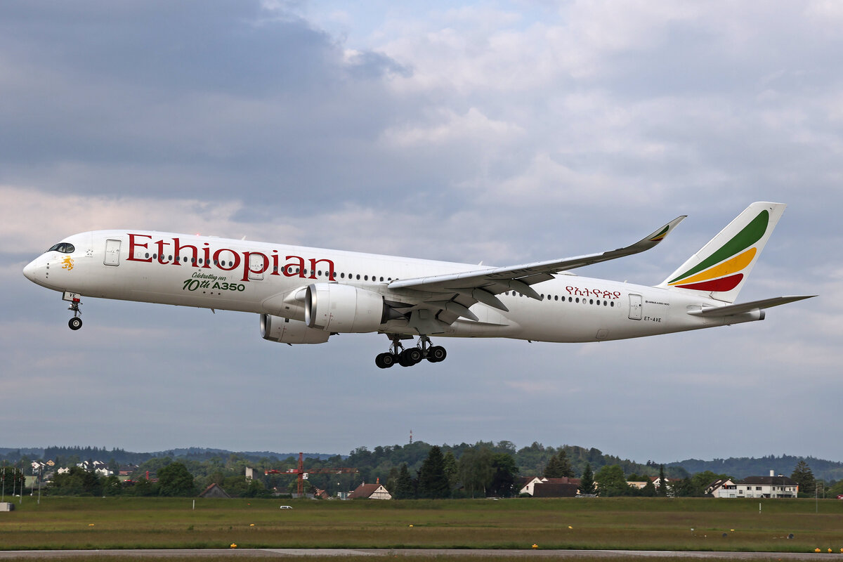 Ethiopian Airlines, ET-AVE, Airbus A350-941, msn: 259,  Celebrating our 10th A350 , 07.Juni 2024, ZRH Zürich, Switzerland.