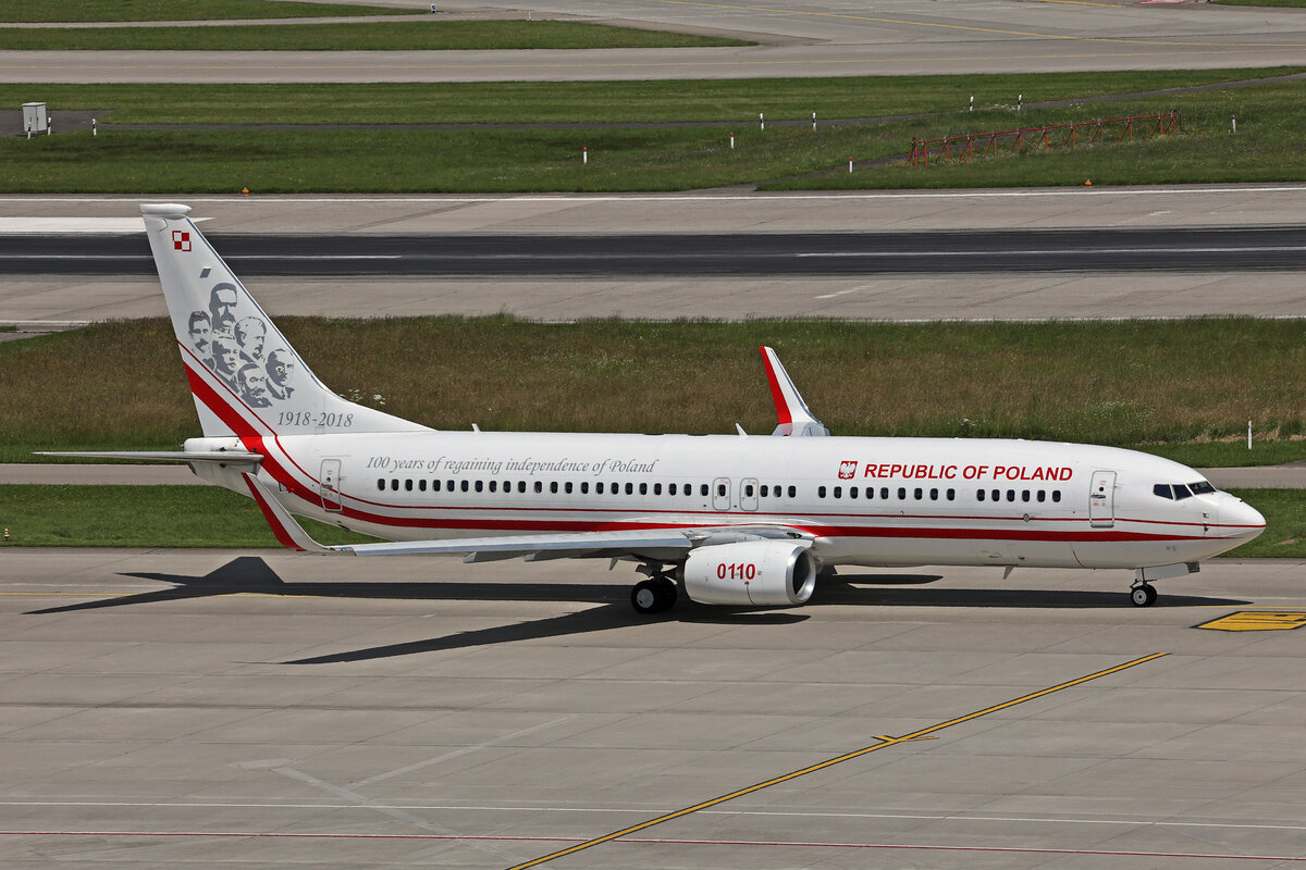 Polish Government, 0110, Boeing B737-86X, msn: 61358/6370, 16.Juni 2023, ZRH Zürich, Switzerland.