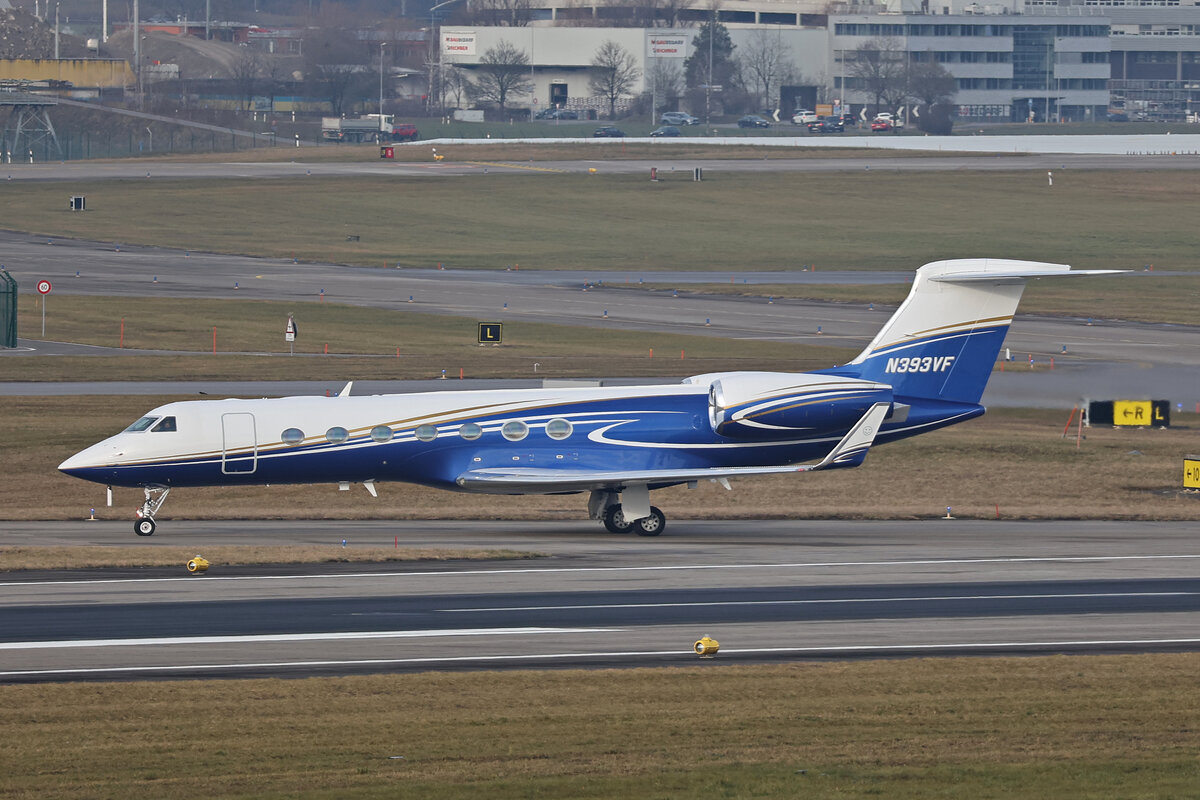 Sun Air Jets, N393VF, Gulfstream G500, msn: 5205, 24.Januar 2025, ZRH Zürich, Switzerland.