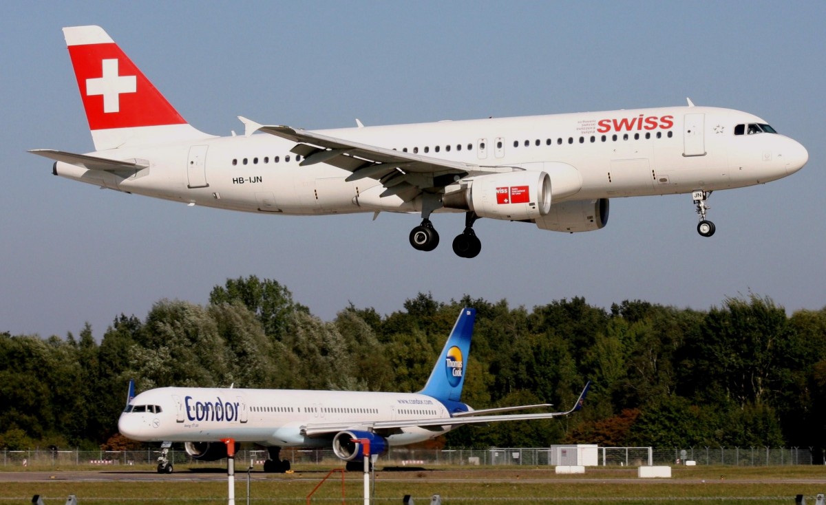 Swiss,HB-IJN,(c/n643),Airbus A320-214,03.10.2013,HAM-EDDH,Hamburg,Germany(hinten:Condor,D-ABOH,B757-330)