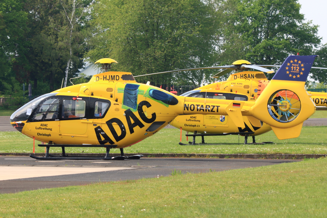 ADAC Luftrettung, D-HJMD, Eurocopter EC 135P2, S/N: 0463. Bonn-Hangelar (EDKB) am 01.05.2024.
