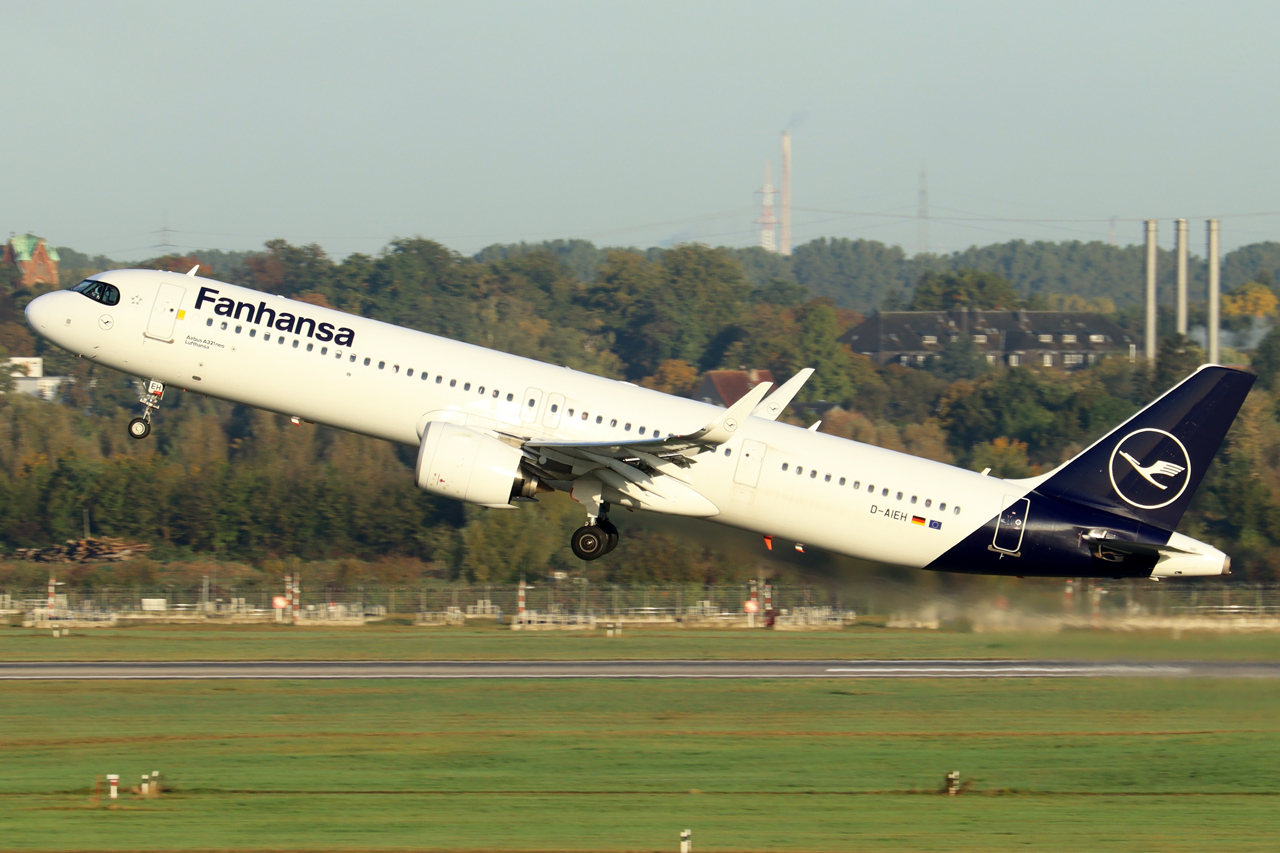 Lufthansa Airbus A321-271NX D-AIEH beim Start in Düsseldorf 11.10.2024