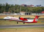 Eine Air Berlin (LGW, D-ABQB) De Haviland Canada DHC-8-402Q beim Start Flughafen Berlin Tegel, 31.07.09.