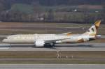 Der neue Etihad Airways Dreamliner B787-9 A6-BLA wurde einige Tage nach Zürich eingesetzt, 14.03.2015.