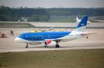 British Midland (BMI) Airbus A319-131 G-DBCC auf dem Weg zum Gate, 09.05.10 Flughafen Berlin Tegel.