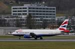 Der Airbus A320-232 G-EUYD der British Airways am 31.12.2023 beim Start als BA765 nach London-Heathrow in Innsbruck (INN).