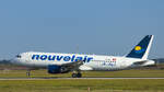 Airbus A 320 von Nouvel Air  hebt am 24.08.2024 am Stuttgarter Fluhafen gen Monastir ab. 