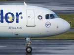 Condor-Berlin, D-AICC (Peanuts-Sticker), Airbus, A 320-200 (Bug/Nose), 06.01.2012, DUS-EDDL, Dsseldorf, Germany 