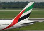 Emirates , A6-EBV, Boeing 777-300 ER (Seitenleitwerk/Tail), 28.07.2011, DUS-EDDL, Dsseldorf, Germany 

