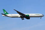 Turkmenistan Airlines Boeing 777-367ER EZ-A782 bei der Landung in Frankfurt 19.2.2025